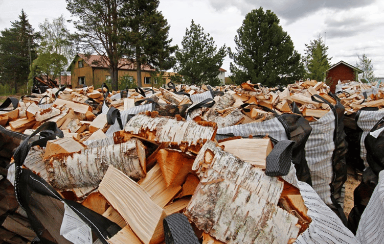 Firewood in sacks